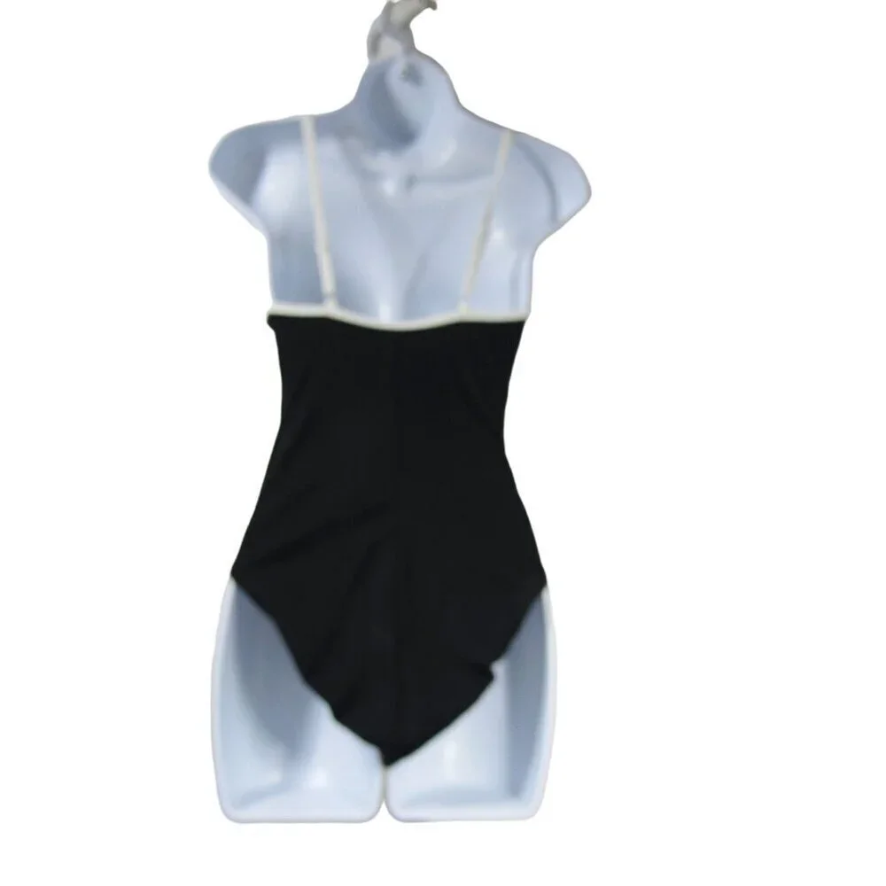 VINTAGE Retro 6 Pinup 80s Shape FX Black white Swim Suit Minimalist One Piece
